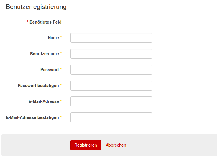 Screenshot Registrierung